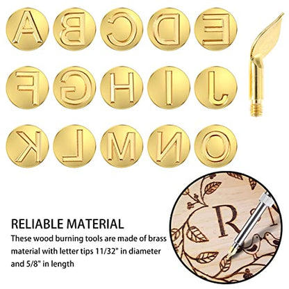 FUYGRCJ- 28Pcs Wood Burning Tip Copper Letters Wood Burning Tool Wood Burning Alphabet Template Branding and Personalization Tool for Embossing - WoodArtSupply