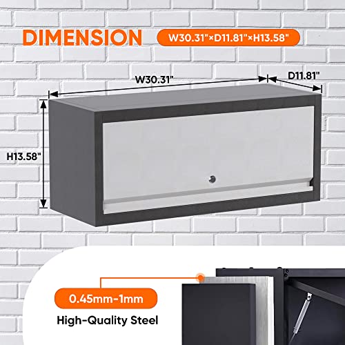 GangMei Metal Wall Storage Cabinet, Hanging Garage Cabinets with Up-Flip Doors for Home Office Basement Pantry School and Workshop - WoodArtSupply