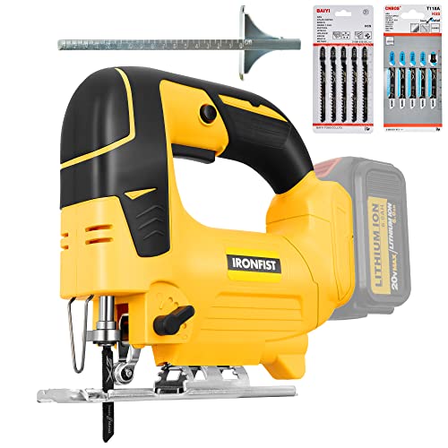 IRONFIST Jig Saw Cordless 20V Lithium Saber saw, Adjustable 4-Position Orbital wood and metal cutting machine Compatible with DEWALT Battery (Tool - WoodArtSupply