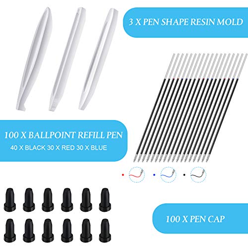 203 Pieces Pen Shape Resin Molds set 3 pieces Ballpoint Pen Silicone Molds with 100 Pieces Ballpoint Refill Pens and 100 Pen Caps, Cylinder Shaped - WoodArtSupply