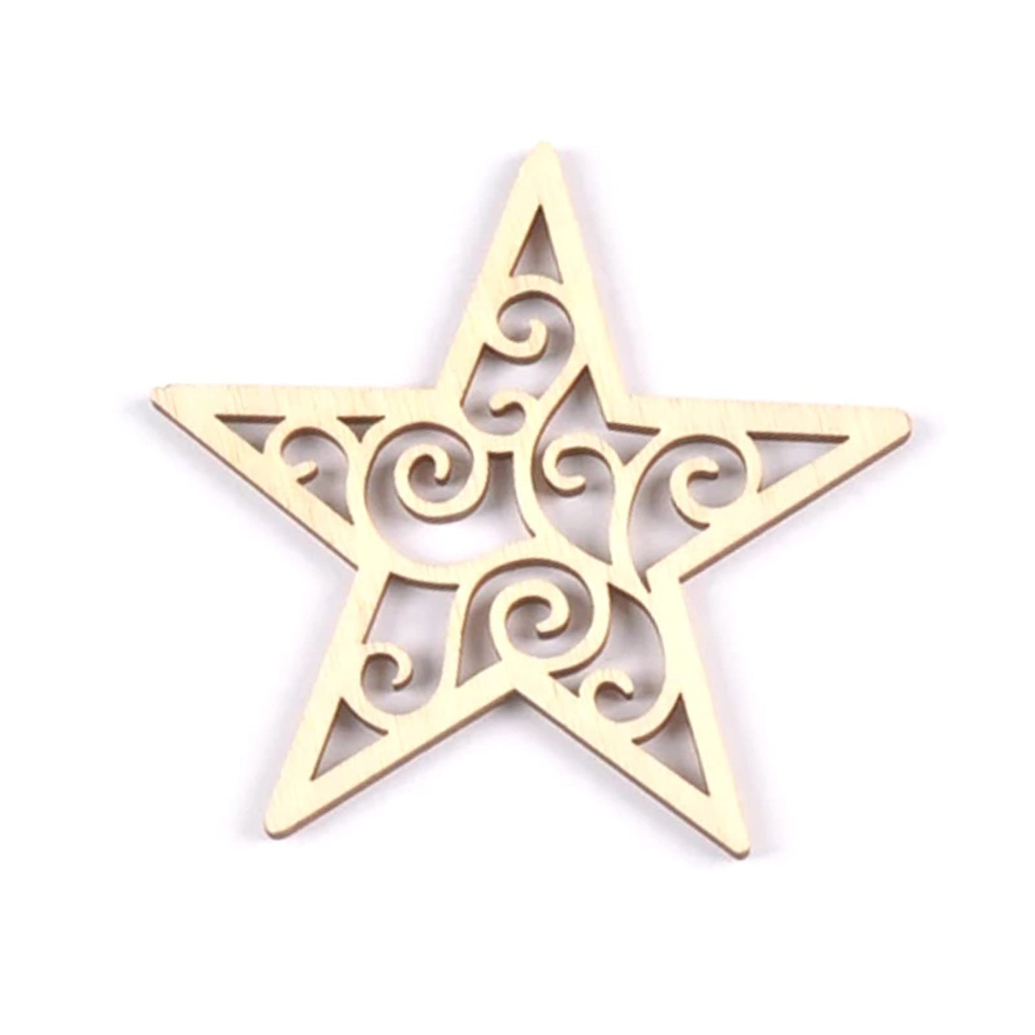 BUZHI 10 Pcs Wooden Moon Star Ornaments,Unfinished Moon Star Heart Shape Hollow Wooden Chips Wood Slices for DIY Eid Ornament Hanging Pendant BUZHI