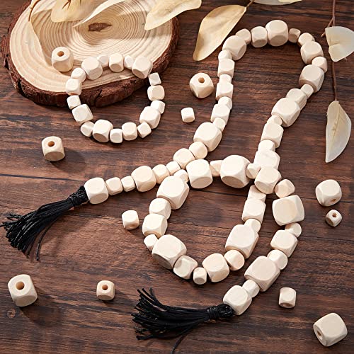 PandaHall 150 pcs Wooden Cubes, 6 Sizes Unfinished Geometric Wood Beads Natural Cube Wooden Beads DIY Wooden Spacer Beads for Bracelet Neckalce