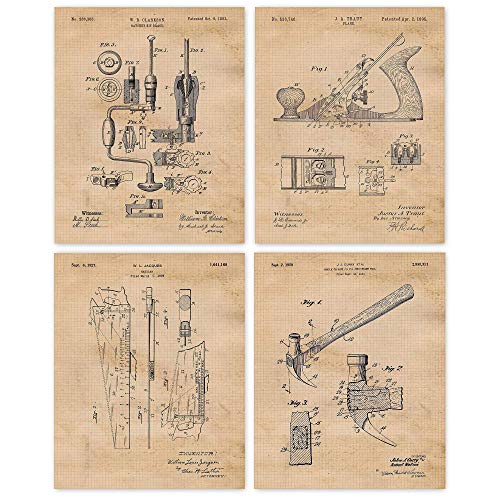 Vintage Woodworking Carpenter Tools Patent Prints, 4 (8x10) Unframed Photos, Wall Art Decor Gifts Under 20 for Home Office Garage Workshop School - WoodArtSupply