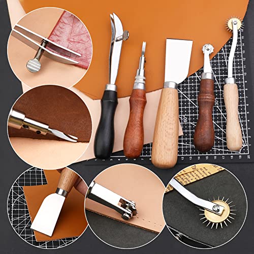 TLKKUE Leather Working Kit, Leather Working Tools for Beginners, Leather Crafting Tools and Supplies with Storage Bag Sewing Carving Punching Cutting TLKKUE