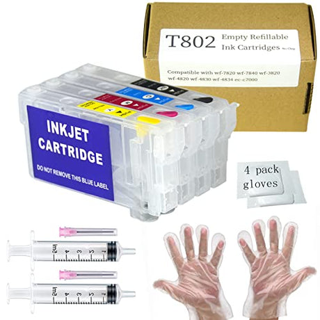 802XL 802 T802 Sublimation Ink Cartridges No Chip 812 812XL T812XL Replacement Refillable Ink Cartridges Without Chip & Ink for WF-7820 WF-7830 Gooyule