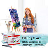 Falling in Art 34 Pieces Acrylic Paint Set - Canvas Painting Kit with 26 Acrylic Paints, Nylon Brushes, Plastic Palette, Mixing Knife for Kids, Falling in Art