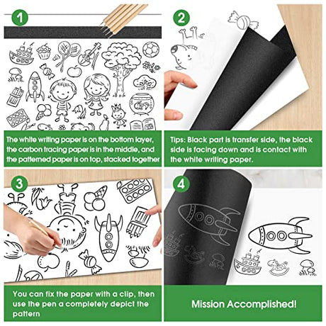 PSLER 100 Sheets Carbon Paper Sheets, Carbon Transfer Paper with 3PCS Embossing Stylus for DIY Woodworking, Paper, Canvas and Other Art Craft psler