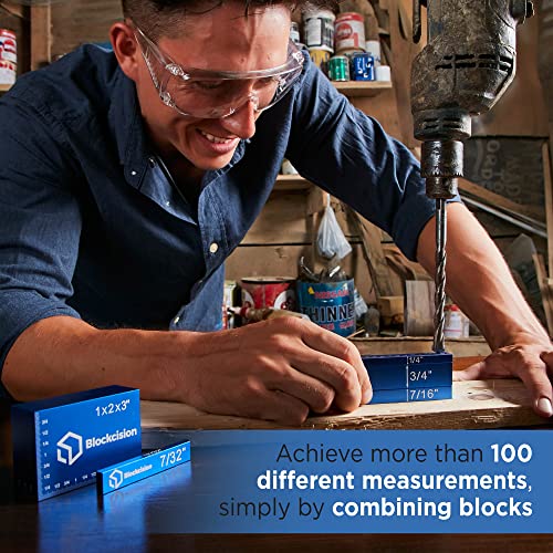 Blockcision Setup Blocks Woodworking Tools - 16-Piece Gauge Block Set with Precision Ruler-Marked Bars, Case, Carpenter Pencil & Square - Aluminum