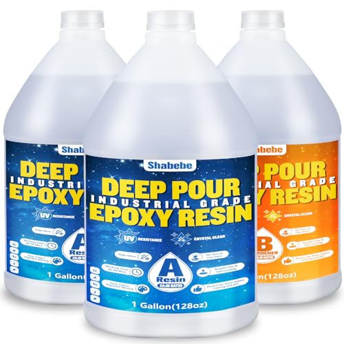 Shabebe Deep Pour Epoxy Resin 3 Gallon, Industrial Grade, Crystal Clear Epoxy Resin Kit for 2-4" Depths, 2:1 Food Safe Casting Resin for DIY