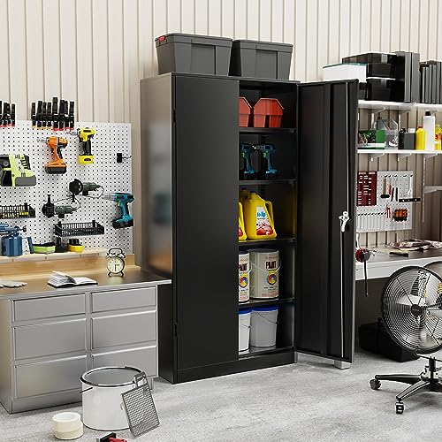 Greenvelly Metal Garage Storage Cabinet, 72'' Tall Storage Cabinet with 2 Doors and 4 Adjustable Shelves, Steel Lockable Tool Cabinets for Home Greenvelly