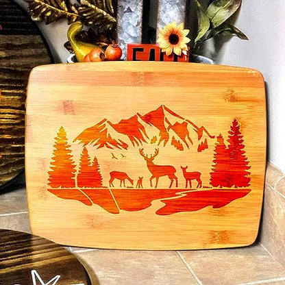 Mountain Stencils for Painting on Wood Burning Stencils and Patterns Reusable Nature Deer Tree Stencils for Crafts Canvas Furniture Wall Drawing Pattern Decorative (Mountain)