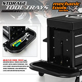 M-AUTO Rolling Mechanic Stool Garage Toolbox Stool Tool Chest Seat w/Wheels, 350LBS Capacity Padded Mechanic Stool Creeper Seat w/Drawers & Side Tool M-AUTO