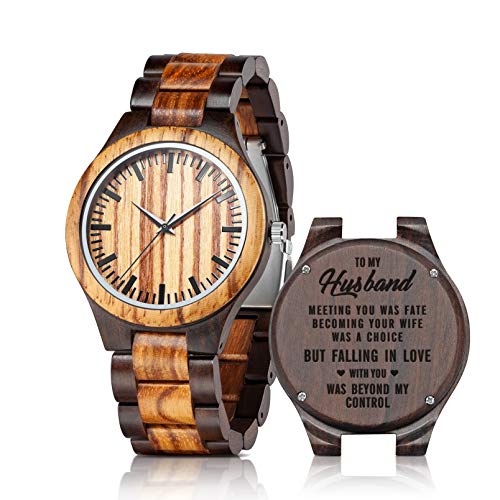 UMIPHIMAT Custom Engraved Wood Watches for Husband - Wooden Wrist Watch for Him, Valentines Anniversary Birthday Gift - WoodArtSupply