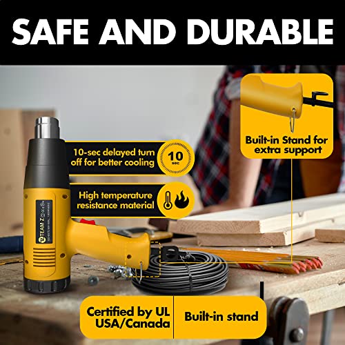 Team Z 1800W Heat Gun Kit 212°F to 1112°F(Only °F)- Fast Heating Heavy Duty Hot Air Gun, LCD Display, Overload Protection with 4 Nozzles for Shrink TEAM Z