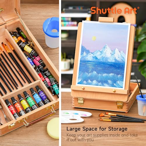65 Pack Acrylic Paint Set, Shuttle Art Acrylic Painting Set with Wooden Easel, 30 Colors Acrylic Paint, Painting Canvas, Paint Brushes, Palettes, Art Shuttle Art