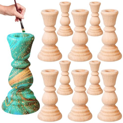 Nitial 12 Pcs Unfinished Classic Wood Candle Holders Small Wooden Candlesticks Unfinished Candlestick Holders for Crafts DIY Xmas Christmas Gift