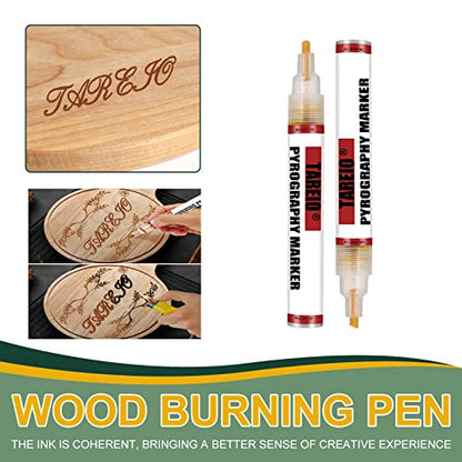 Tareio Wood Burning Pen Marker Chemical Wood Scorch Pen Heat Sensitive Marker for Wood and Crafts for Easy Use New Formula(1 Bullet nib& 1 Oblique nib)