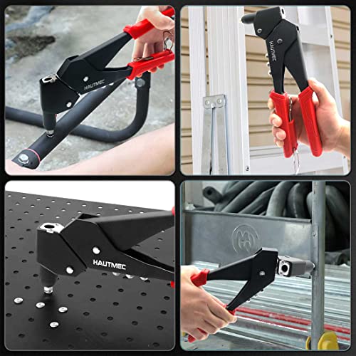 HAUTMEC Pop Rivet Gun,360° Swivel Head Hand Rivet Tool with 4 Manual Interchangeable Rivet Heads HT0128-HR HAUTMEC