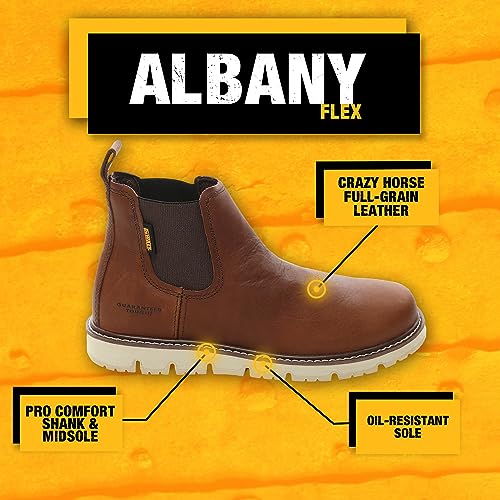 DEWALT Flex Albany 6" Men's Leather, Soft Toe, Non-Metallic, Water Resistant, Chelsea Work Boot, Nature, 10.5 - WoodArtSupply