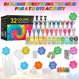 DIY Tie Dye Kits, Emooqi 32 Colours All-in-1 Tie Dye Set Contain 32 Bag Pigments, Rubber Bands, Gloves, Sealed Bag，Apron and Table Covers for Craft Emooqi