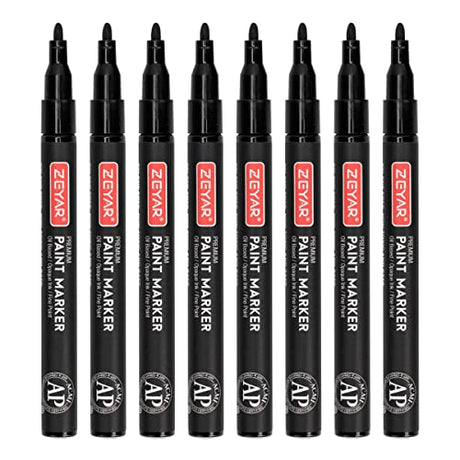 ZEYAR Permanent Oil-Based Paint Markers, Expert of Rock Painting, Fine Point, 8 Black Color, Works on Rock, Wood, Glass, Metal, Ceramic and more (8 ZEYAR