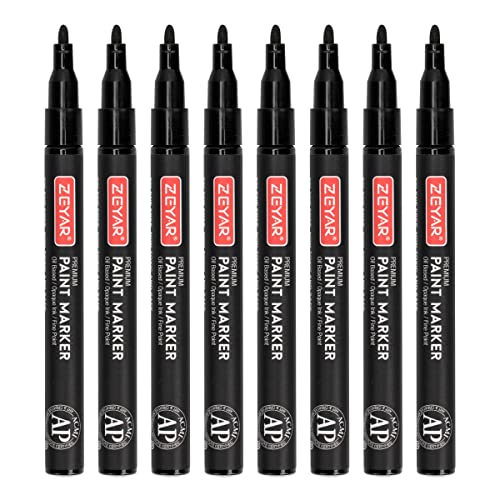 ZEYAR Permanent Oil-Based Paint Markers, Expert of Rock Painting, Fine Point, 8 Black Color, Works on Rock, Wood, Glass, Metal, Ceramic and more (8 - WoodArtSupply