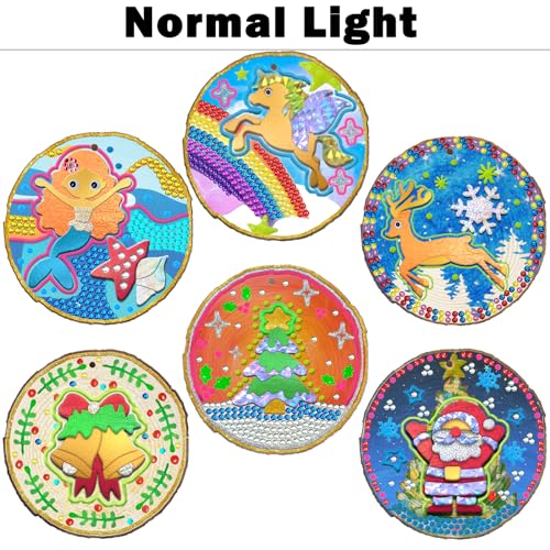 atydkug Kids Wooden Painting Kit - Glow in The Dark Foil Arts & Crafts Gifts for Boys Girls Ages 5-12 Wood Slices with Gem Painting Sets, Creative atydkug