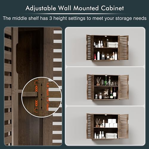 HITNET Walnut Wall-Mounted Medicine Cabinet with Bamboo Shelves - Stylish Bathroom Storage Organizer - WoodArtSupply