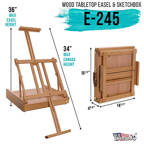 U.S. Art Supply La Jolla Large Adjustable Wood Table Sketchbox Easel, Premium Beechwood - Portable Wooden Artist Desktop Drawer Case - Store Organize - WoodArtSupply