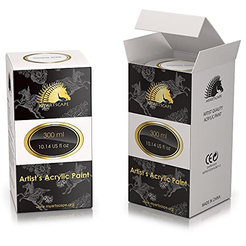 MyArtscape Titanium White Acrylic Paint - 300ml Bottle (10oz) - Artist Quality - Lightfast - Heavy Body - Vibrant Color - Great Tinting Strength - MyArtscape