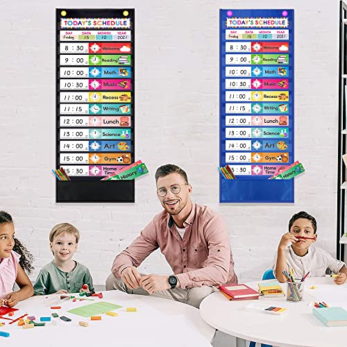 Amzoya Daily Schedule Pocket Chart. Kids Schedule Pocket Chart with 15 Dry-Eraser Cards. 13+1 Pockets. Schedule Pocket Chart for Classroom & Home Amzoya