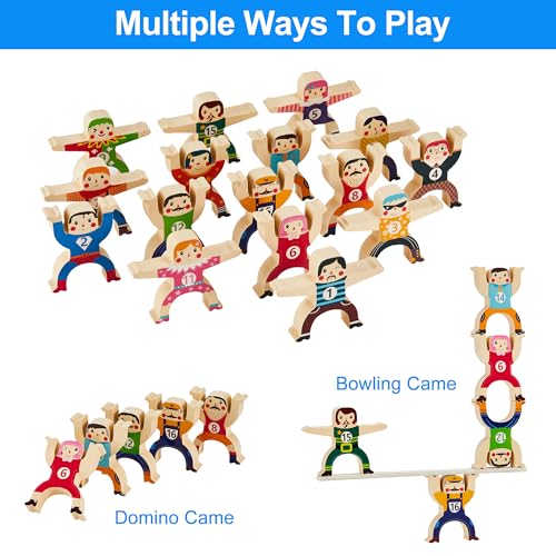 Wooden Stacking Toys,16Pcs Circus Hercules Acrobatic Troupe Interlock Toy,Balancing Building Blocks Game Toddler Puzzle Toys,for 3 4 5 6 Years Old - WoodArtSupply