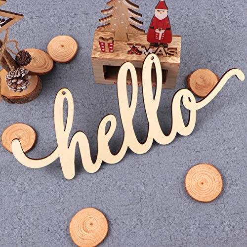 Vosarea Hello Wooden Letter,Hello Wood Hanging Sign,DIY Block Word Sign Wall Christmas Wreath Decor Wooden Door Art (13.7x5.3in) VOSAREA