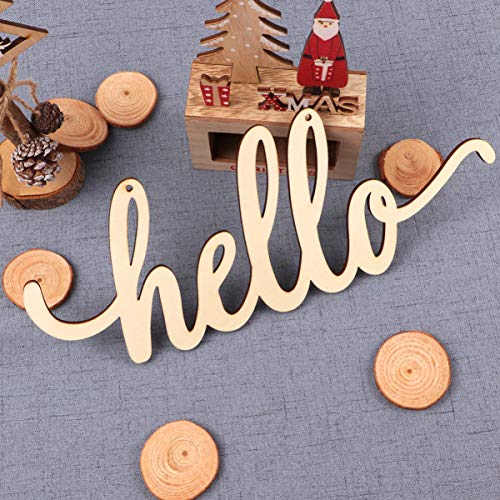 Vosarea Hello Wooden Letter,Hello Wood Hanging Sign,DIY Block Word Sign Wall Christmas Wreath Decor Wooden Door Art (13.7x5.3in) - WoodArtSupply