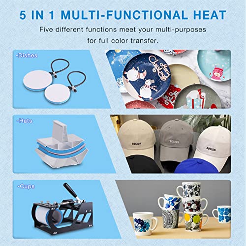 HORGELU Upgraded 5 in 1 Heat Press Machine 15x15 Inch Heat Transfer Machine 360-Degree Swing Away Multifunction Digital Sublimation Combo Heat Press Horgelu
