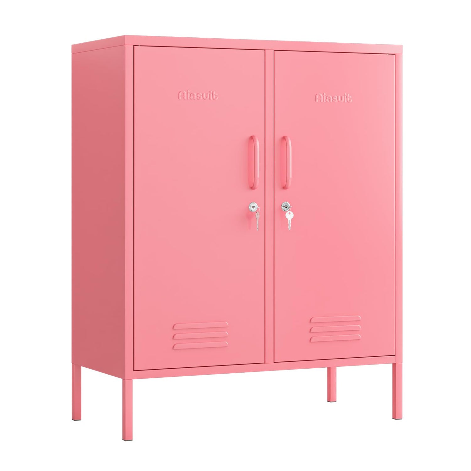 Aiasuit 2 Doors Lockable Metal Storage Cabinet 3 Tiers Shelf Multifunctional Storage Organizer Detachable Shelves Easy to Assemble Red Size: 39.37”H Aiasuit