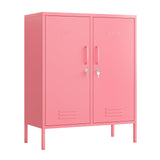 Aiasuit 2 Doors Lockable Metal Storage Cabinet 3 Tiers Shelf Multifunctional Storage Organizer Detachable Shelves Easy to Assemble Red Size: 39.37”H Aiasuit