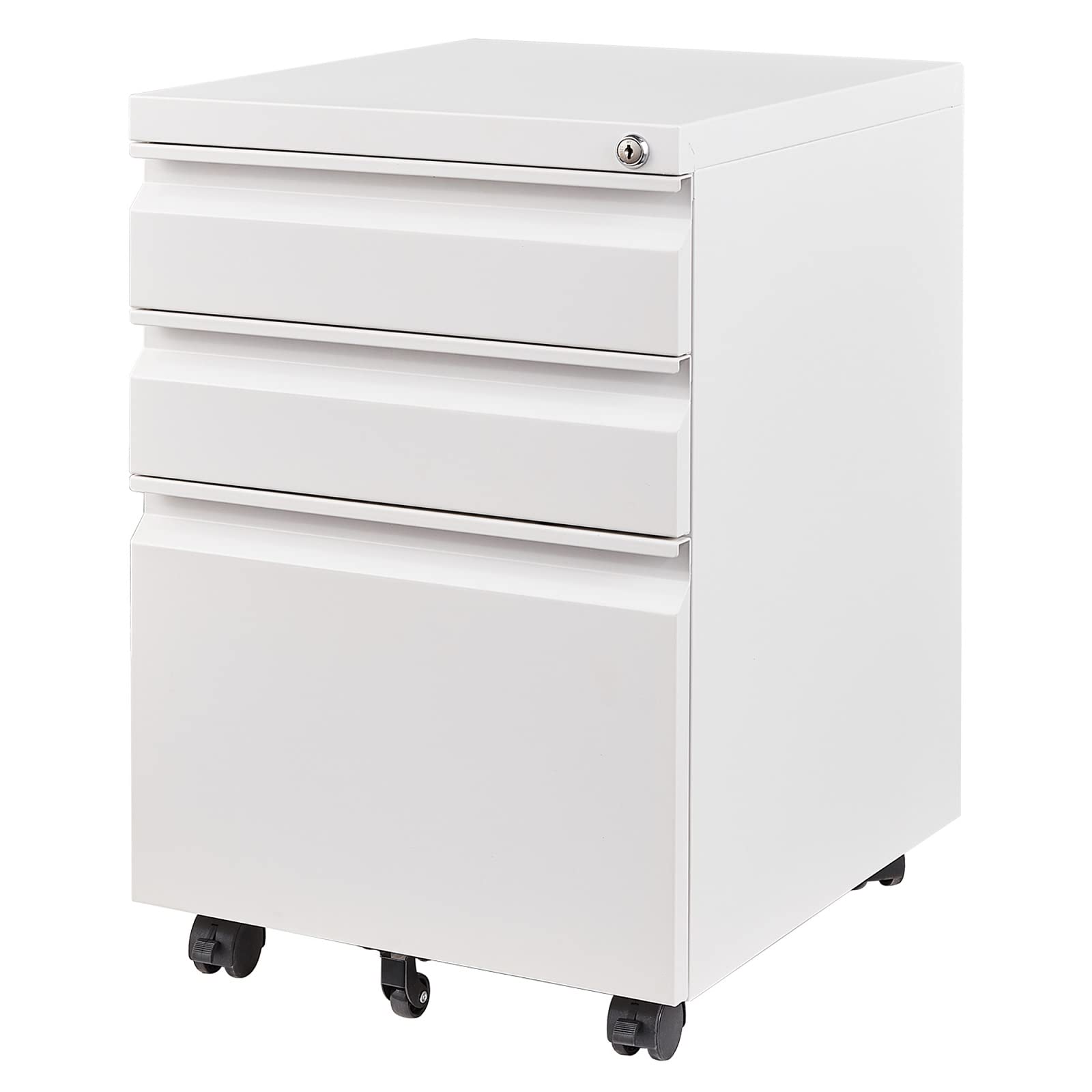 VERYKE 3 Drawer File Cabinet with Lock and Wheels Mobile Under Desk Filing Cabinet Vertical Filing Cabinet Metal Organizer File Cabinet for Hanging - WoodArtSupply