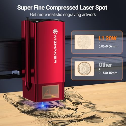 WIZMAKER L1 Laser Engraver, 20W Output Power Laser Cutter, High Accuracy Laser Engraving Machine, 120W Laser Cutting Machine with Air Assist, Lazer WIZMAKER