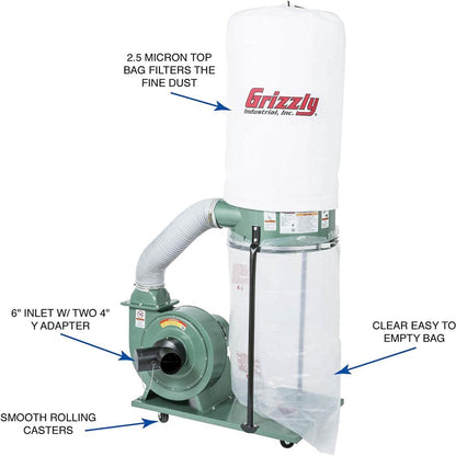 Grizzly Industrial G1028Z2-1-1/2 HP Portable Dust Collector - WoodArtSupply