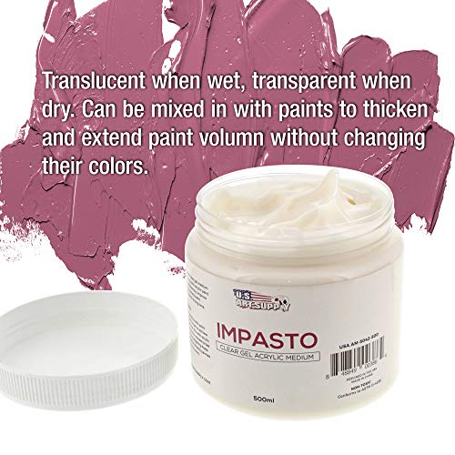 U.S. Art Supply Impasto Clear Gel Acrylic Medium, 500ml Tub U.S. Art Supply