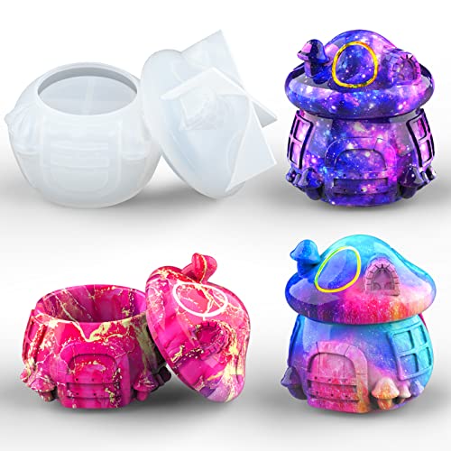 Juome Resin Molds Silicone, Mushroom Jars Silicone Molds for Epoxy Resin Casting, Resin Jar Mold with Lid for DIY Jewelry Storage Box, Candy Juome