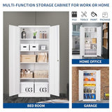 Fesbos Metal Storage Cabinet-71” Tall Steel File Cabinets with Lockable Doors and Adjustable Shelves-White Steel Storage Cabinet for Home, School, Fesbos