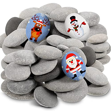 Nuanchu 48 Pcs River Rocks for Painting 1.2-3.15 Inch Smooth Painting Rocks Natural Flat Rocks Assorted Size for Painting and Crafting, Family Time, Nuanchu