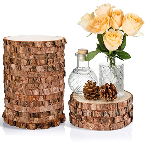 15 Pcs Christmas Wood Slices for Centerpieces 7-8 Inch Unfinished Natural Wood Coasters with Tree Bark Rustic Wood Pieces for Crafts Wood Rounds for - WoodArtSupply