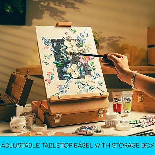 MEEDEN Tabletop Easel, Solid Beech Wood Table Top Art Easels for Painting Canvas, Sketchbox Easel, Adjustable Desktop Easel, Table Easel for MEEDEN
