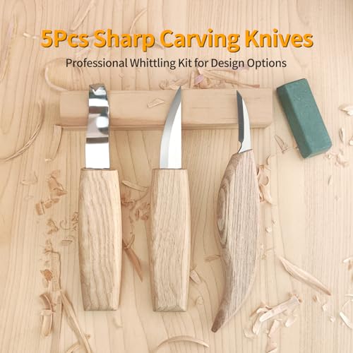 Wood Carving Tools Set - Wood Carving Knife Kit with Carving Hook Knife,  Wood Whittling Knife, Detail Carving Knife, Whittling Kit for Kids Adults