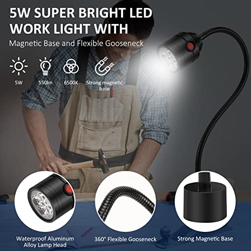 Magnetic Work Light, LED Machine Light with Flexible Gooseneck and Magnetic Base, Shop Tool Lamp for Lathe, Work Bench, Sewing Machine, Grill, - WoodArtSupply