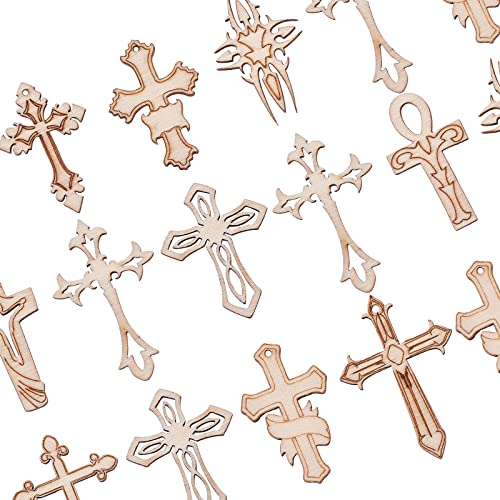 KitBeads 50pcs Random Wooden Cross Cutouts Christ Jesus Crucifix Laser Cut Wood Embellishment Hollow Unfinished Wood Cutouts for Arts Crafts DIY - WoodArtSupply