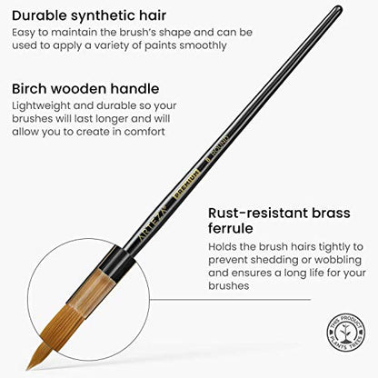 Arteza Paint Brushes, Set of 12, Premium Synthetic Acrylic & Oil Paint Brushes with Brass Ferrules & Wooden Birch Handles, Painting Art Supplies for - WoodArtSupply